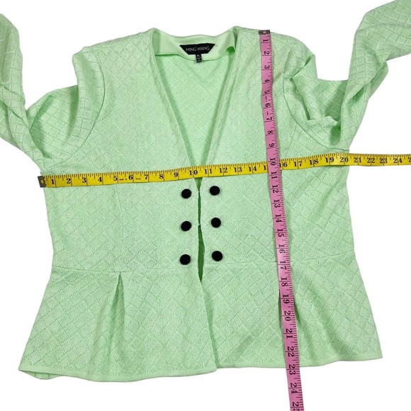 Ming Wang Womens Cardigan Sweater Mint Green Peplum V Neck Clasp Sz PL - Picture 8 of 10